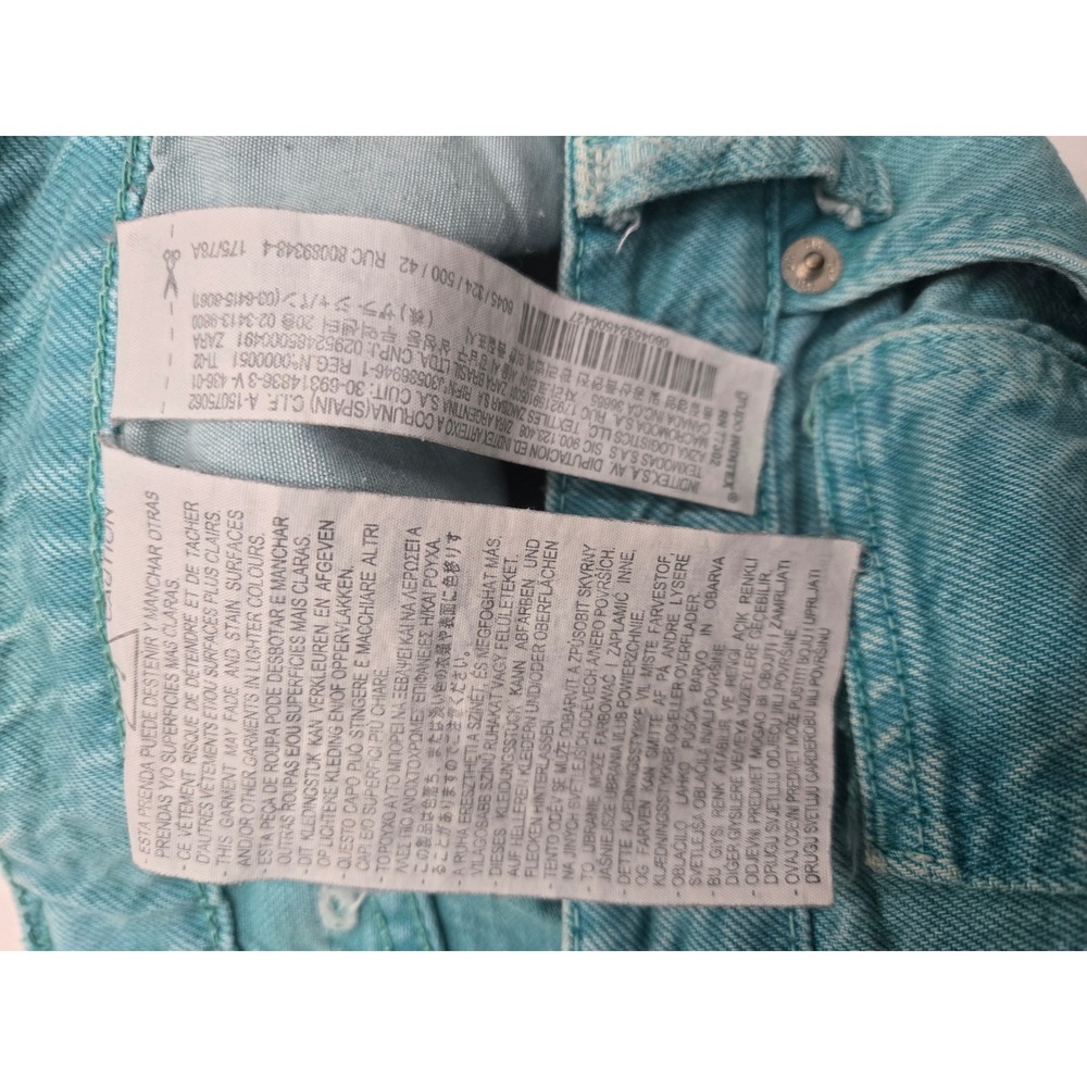 Zara High Waisted Wide Leg Jeans Turquoise Blue Frayed Hem Size 10 US 42 EUR - Picture 4 of 4
